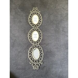 Vintage Set Of 3 Ivory Round METAL Lace Hanging Victorian Picture Frames